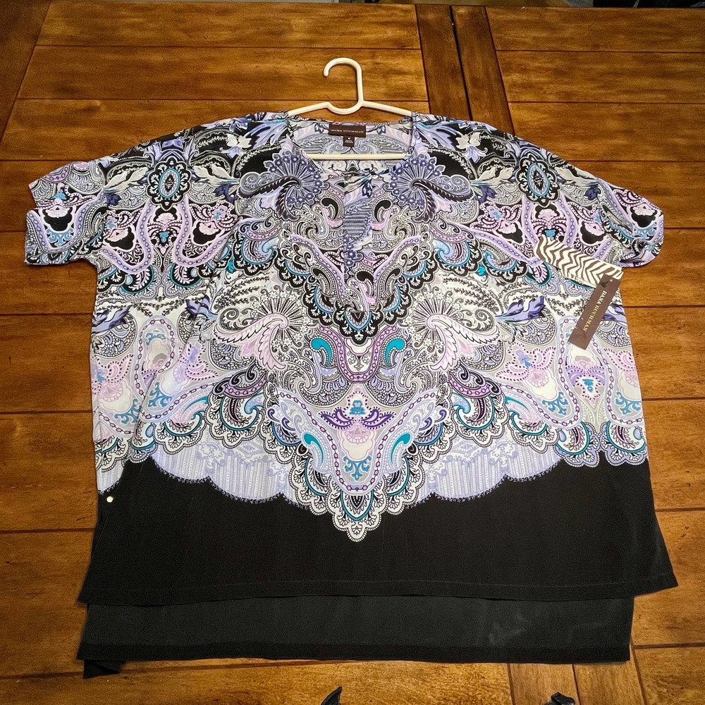 Dana Buchman Women's Sz M Tunic Blouse Short Sleeve Blue‎ NWT S01033-01